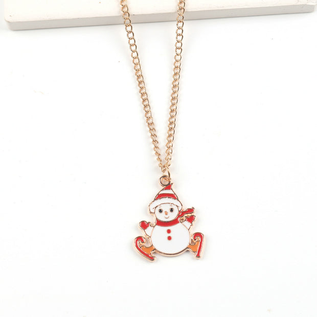 Christmas Necklace Cute Cartoon Santa Claus Snowman Elk Pendant