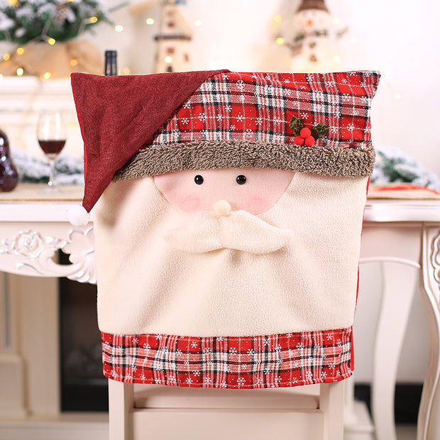 Christmas Decorations Santa Claus Snowflake Plaid Fabric Chair Cover