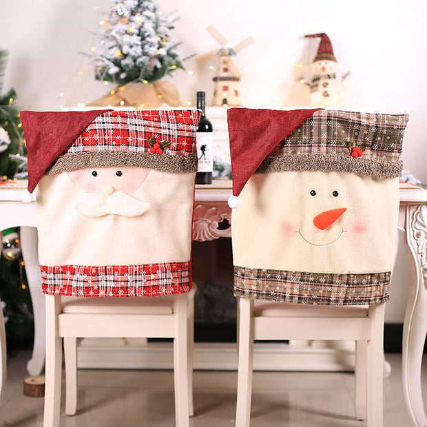 Christmas Decorations Santa Claus Snowflake Plaid Fabric Chair Cover