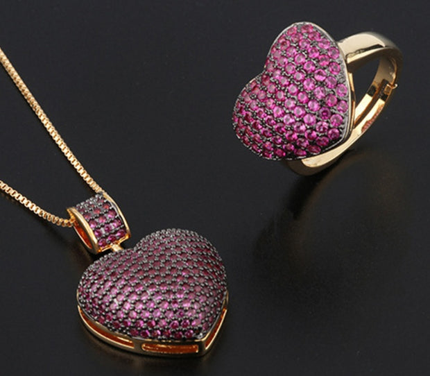 Luxury Big Heart Shape Pendant Necklace Ring