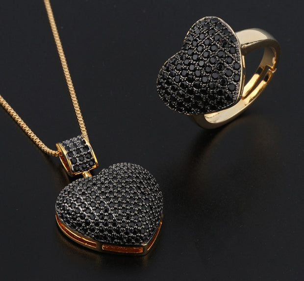 Luxury Big Heart Shape Pendant Necklace Ring