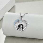 Sterling Silver I Love You Forever Heart Penguin Pendant Necklace