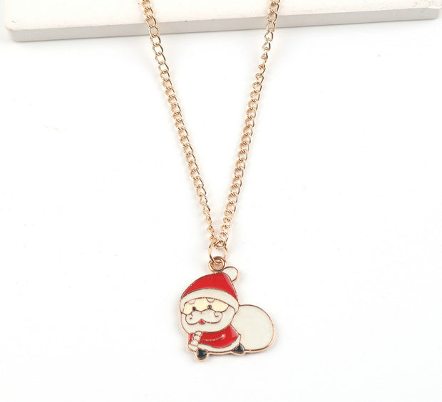 Christmas Necklace Cute Cartoon Santa Claus Snowman Elk Pendant