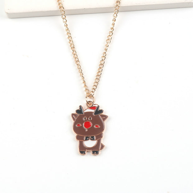 Christmas Necklace Cute Cartoon Santa Claus Snowman Elk Pendant